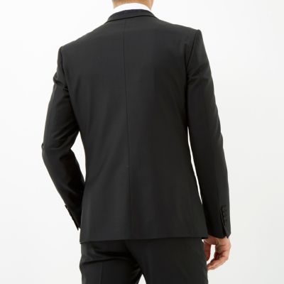 Black floral lapel wool-blend suit jacket